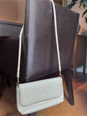 Vintage Warren Reed Ivory Woven Crossbody Bag Braided Strap Boho Chic